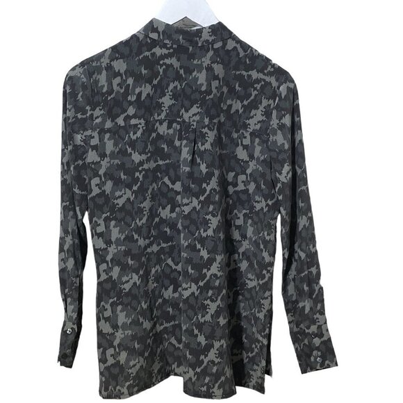 ECRU STYLE Womens Silk Blouse Size XS Gray Camo Long Sleeve Top Button up - Picture 4 of 15
